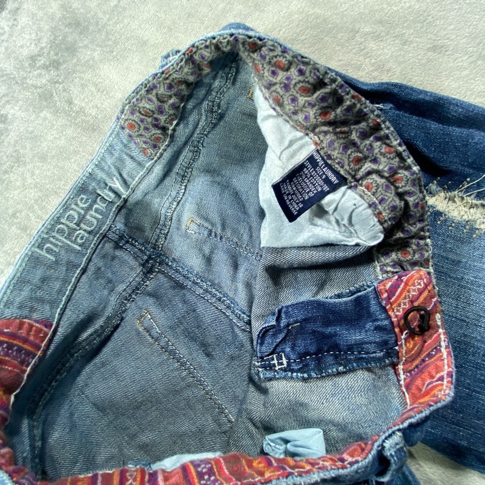 Hippie Laundry Jeans Womens 9 Blue Patchwork Y2K Boho‎ Festival Bootcut Distress - Picture 4 of 10